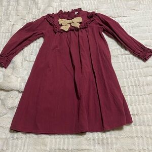 SHEIN Burgundy Kids Dress with Tan Bow
